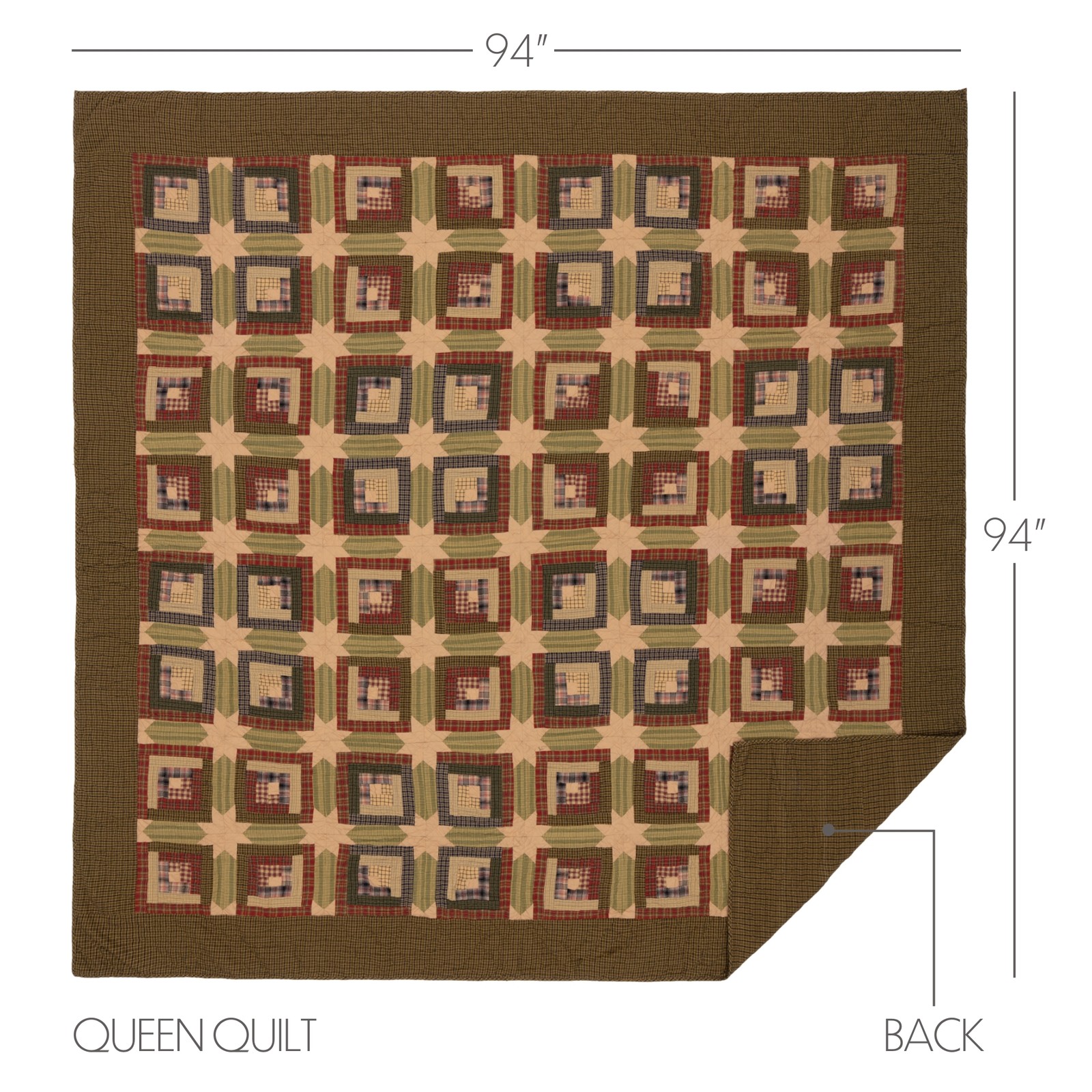 VHC Brands Rustic Queen Quilt Green Patchwork Tea Cabin Cotton Bedroom Decor gallery