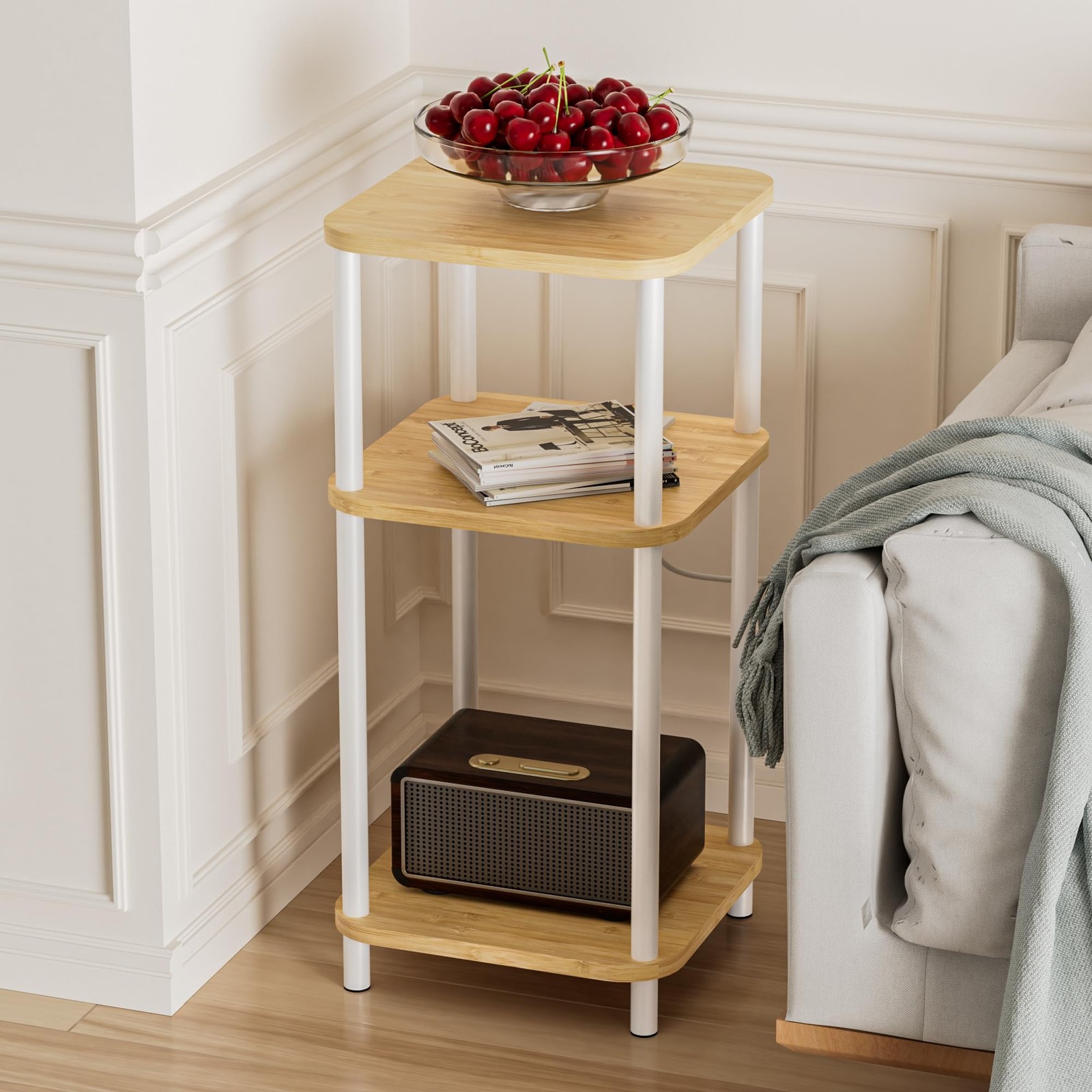 Bamboo End Table with Charging Station, Side Table for Small Space, Small Table gallery
