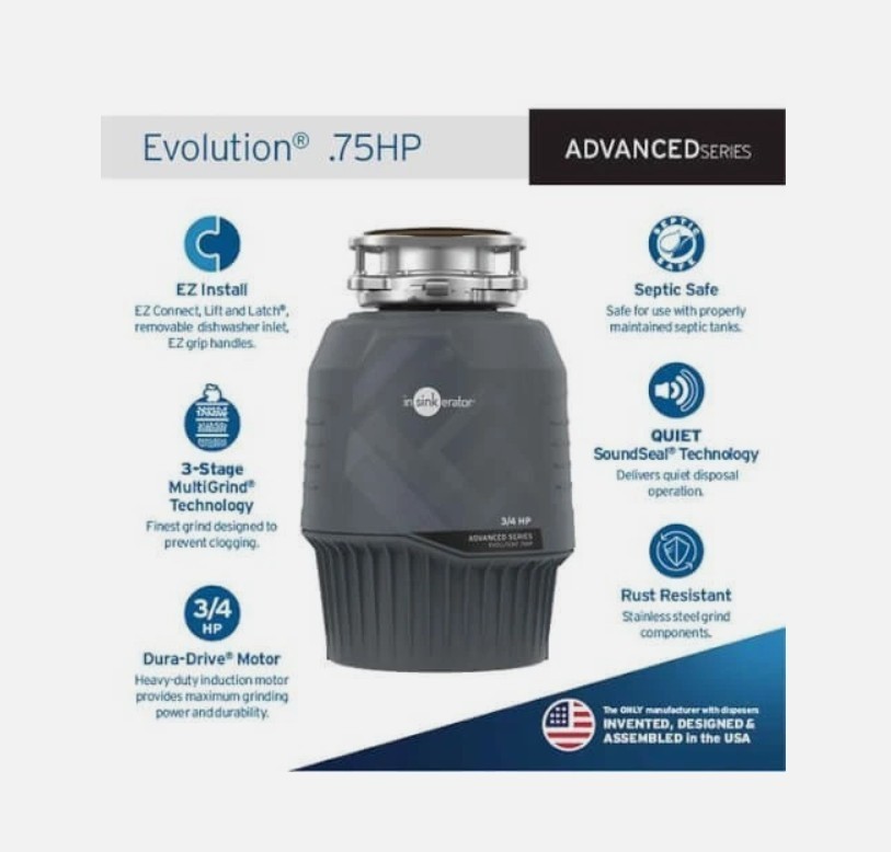 INSINKERATOR 80021-ISE Evolution Series Continuous Feed Garbage Disposal, 3/4 HP gallery