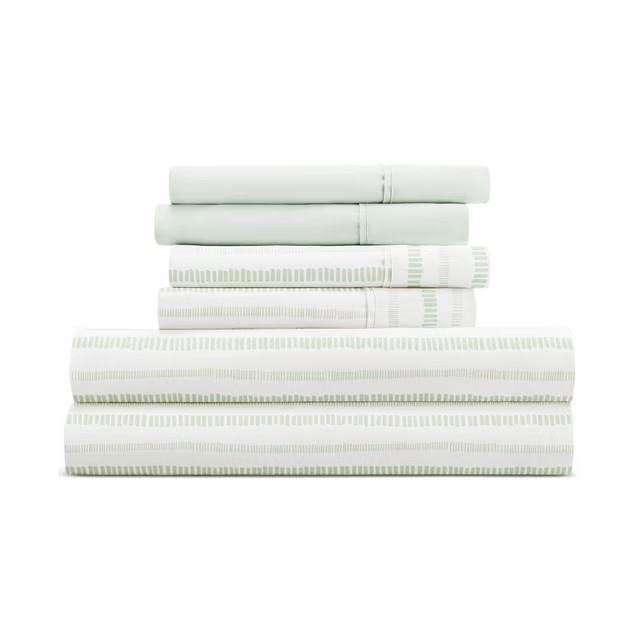 Kaycie Gray Dotted Line Easy Care 4-Pc. Sheet Set - Green/White - Twin gallery