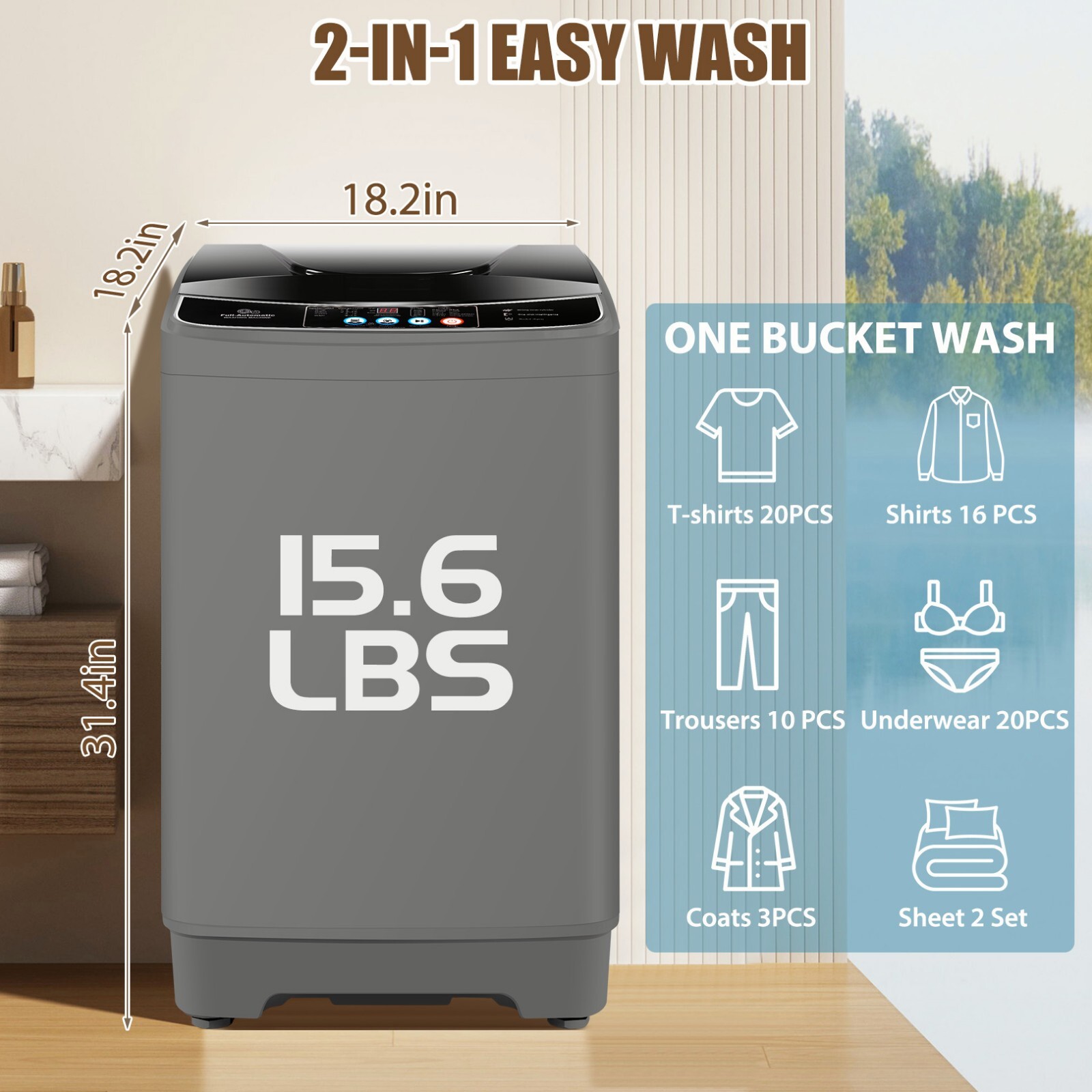 Portable Fully Automatic Washing Machine 15.6lbs Compact Washer Shock Absorption gallery