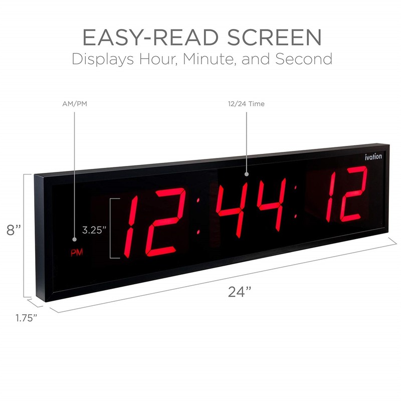 Ivation 24" Large Digital Clock, 6-Level Brightness, LED Wall Clock, Red gallery