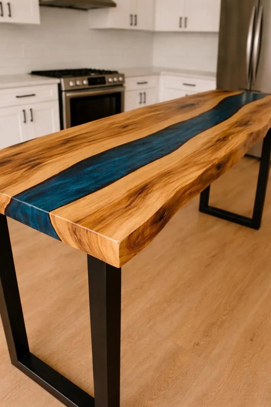 Live Edge Walnut Epoxy Bar Table | Blue Wave Custom Kitchen Island Top gallery