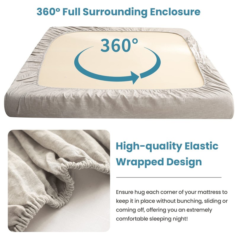 100% Linen Fitted Sheet Stone Washed Solid Color - (1 Piece) 14 inch Deep Poc... gallery