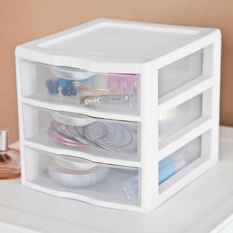 Sterilite ClearView Plastic Small 3 Drawer Desktop Storage Unit, White, 6 Pack gallery