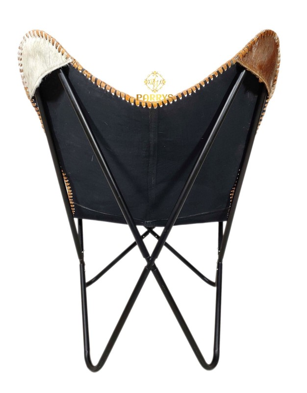 Butterfly Chair Goat Hide Rustic Openable Leather Stool Natural Fur Ottoman gallery