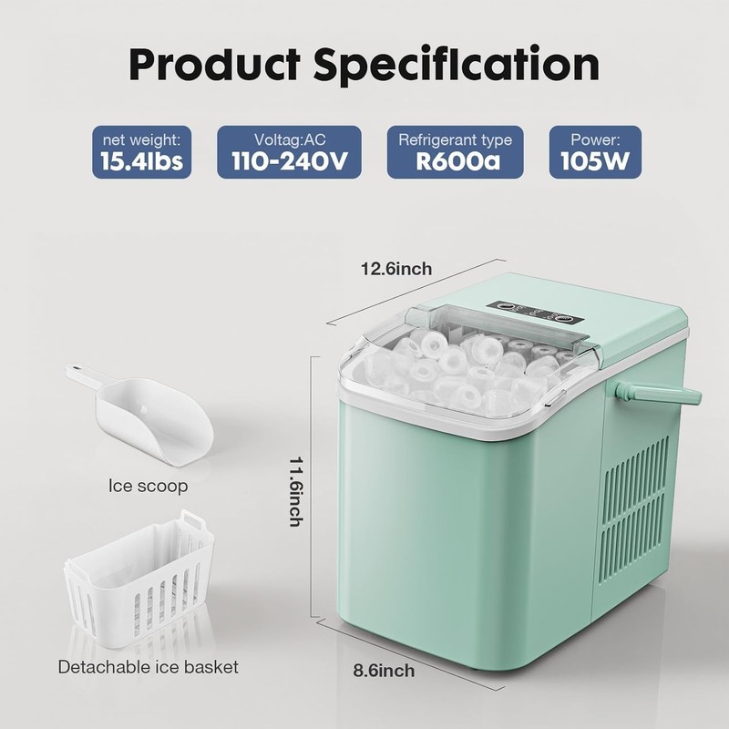 Portable Countertop Ice Maker 26.5lbs/24H 9 Cubes in 6 Min w Scoop Basket gallery