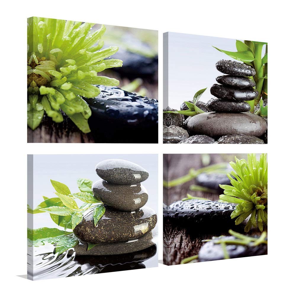Zen Bathroom Decor Meditation Canvas Wall Art, Water Stone and Green Plants P... gallery