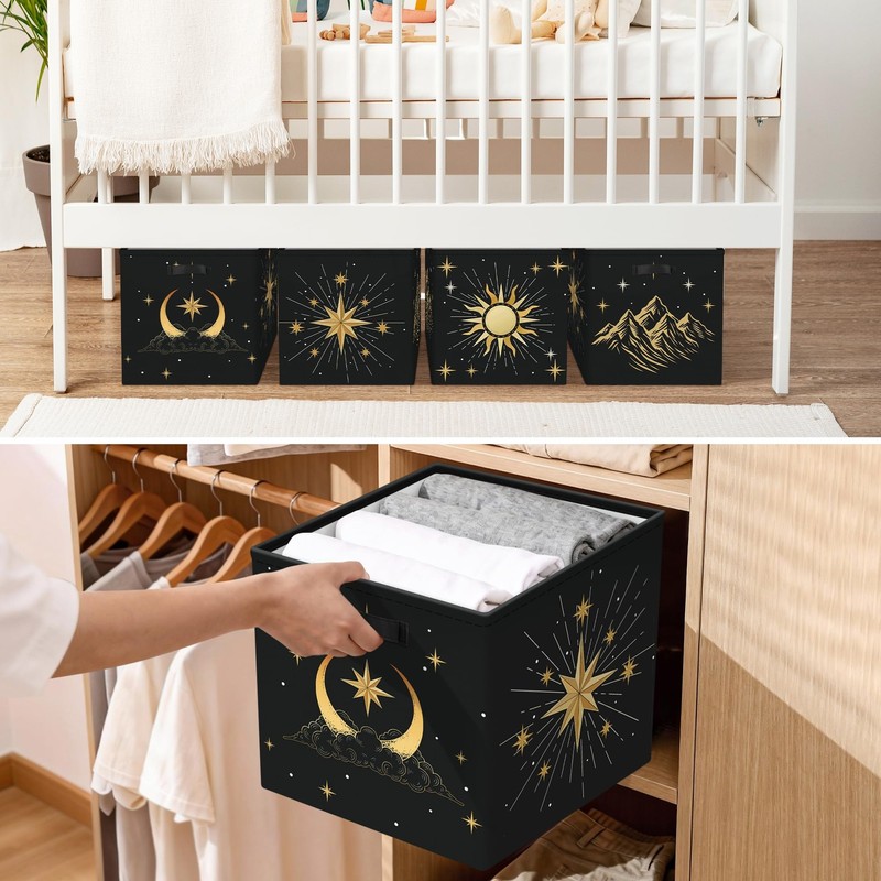 11.8"Sun Moon Celestial Storage Cube Organizer Set 3Pcs Clothes Basket Bin gallery