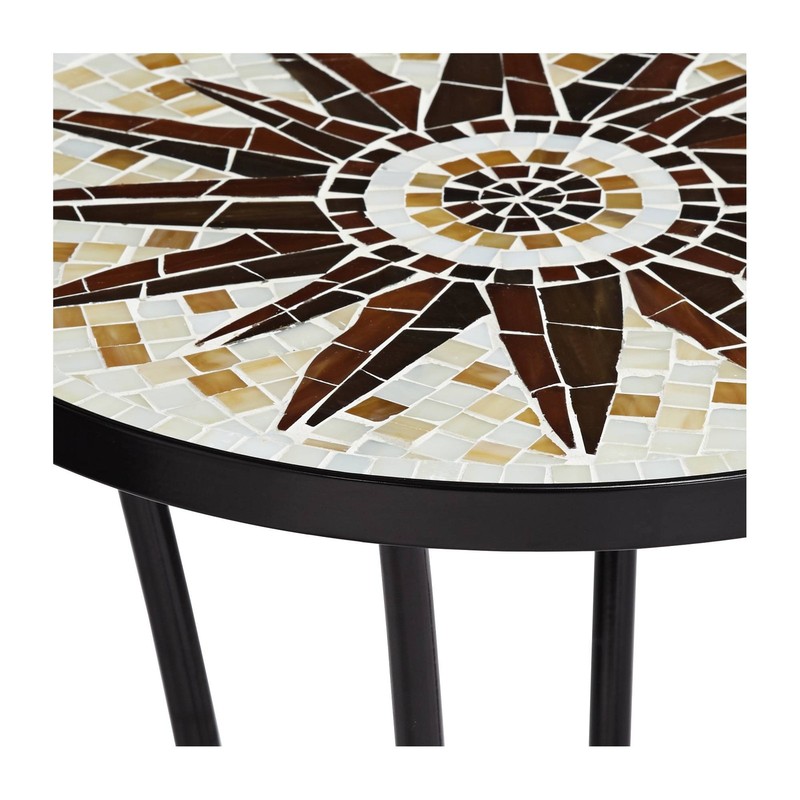 Modern Black Round Outdoor Accent Table 14" Wide Brown Sunburst Mosaic for Porch gallery