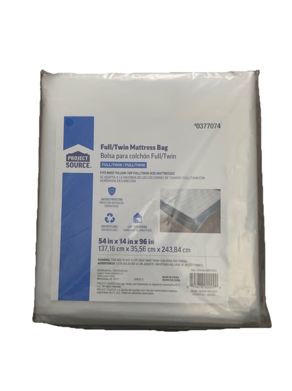 Project Source Full/Twin Clear Mattress Bag #0377074. 54x14x96in. New gallery