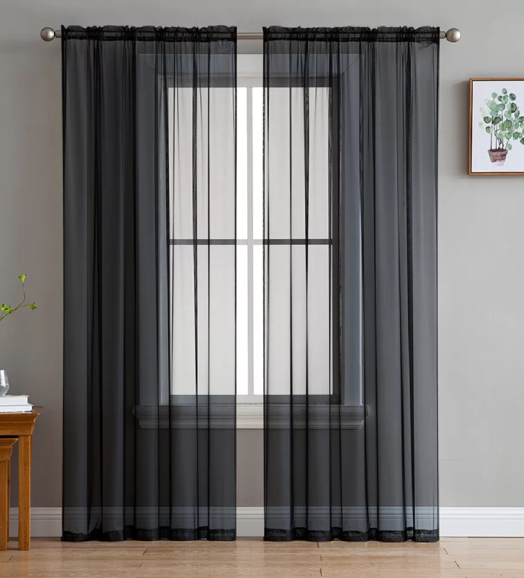 Sheer 2Pc Window Treatments Curtain Panels 90" Inch Long Polyester (8+ colors) gallery