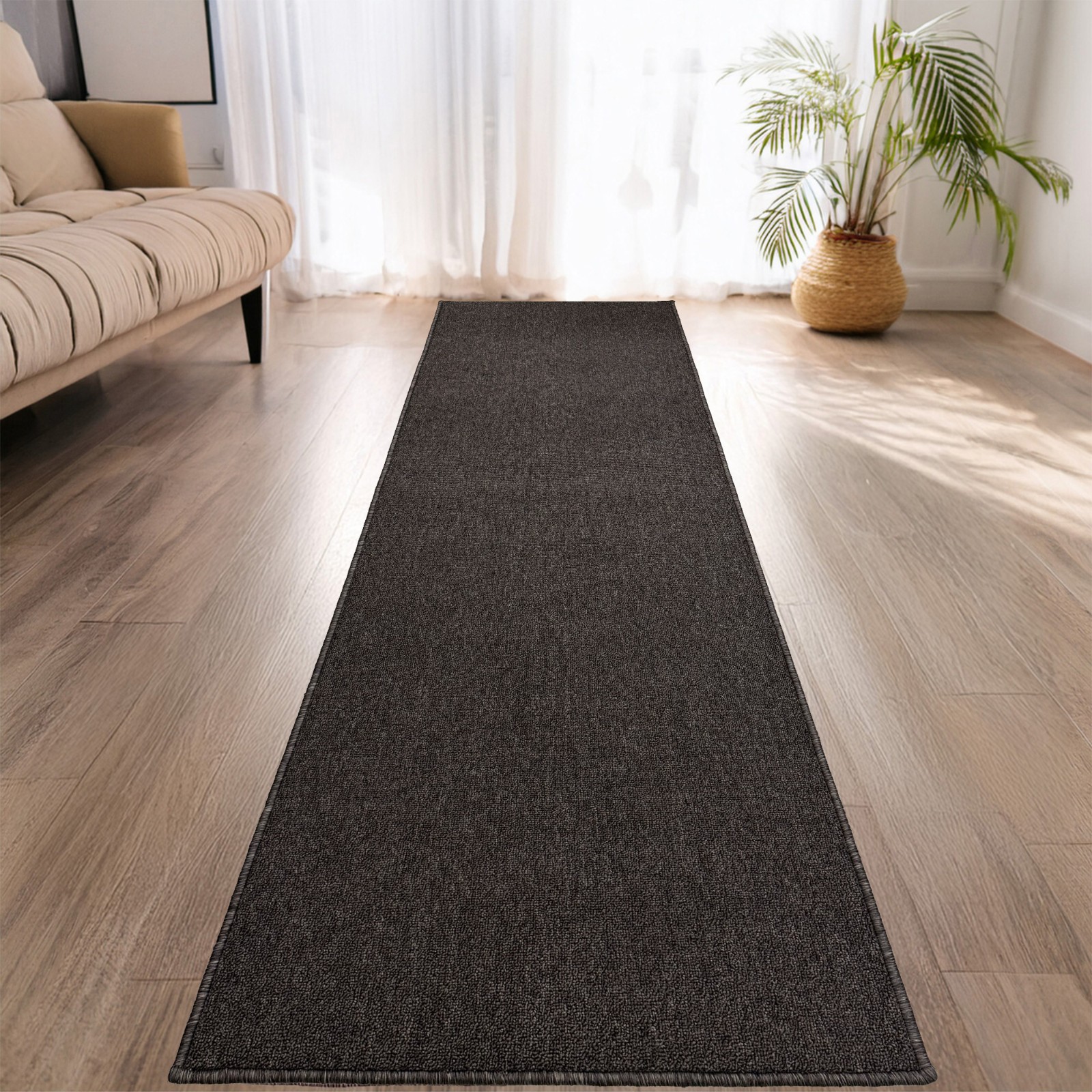 Custom Size Anti-Slip Machine Washable Low Profile Loop Pile Brown Runner Rug gallery