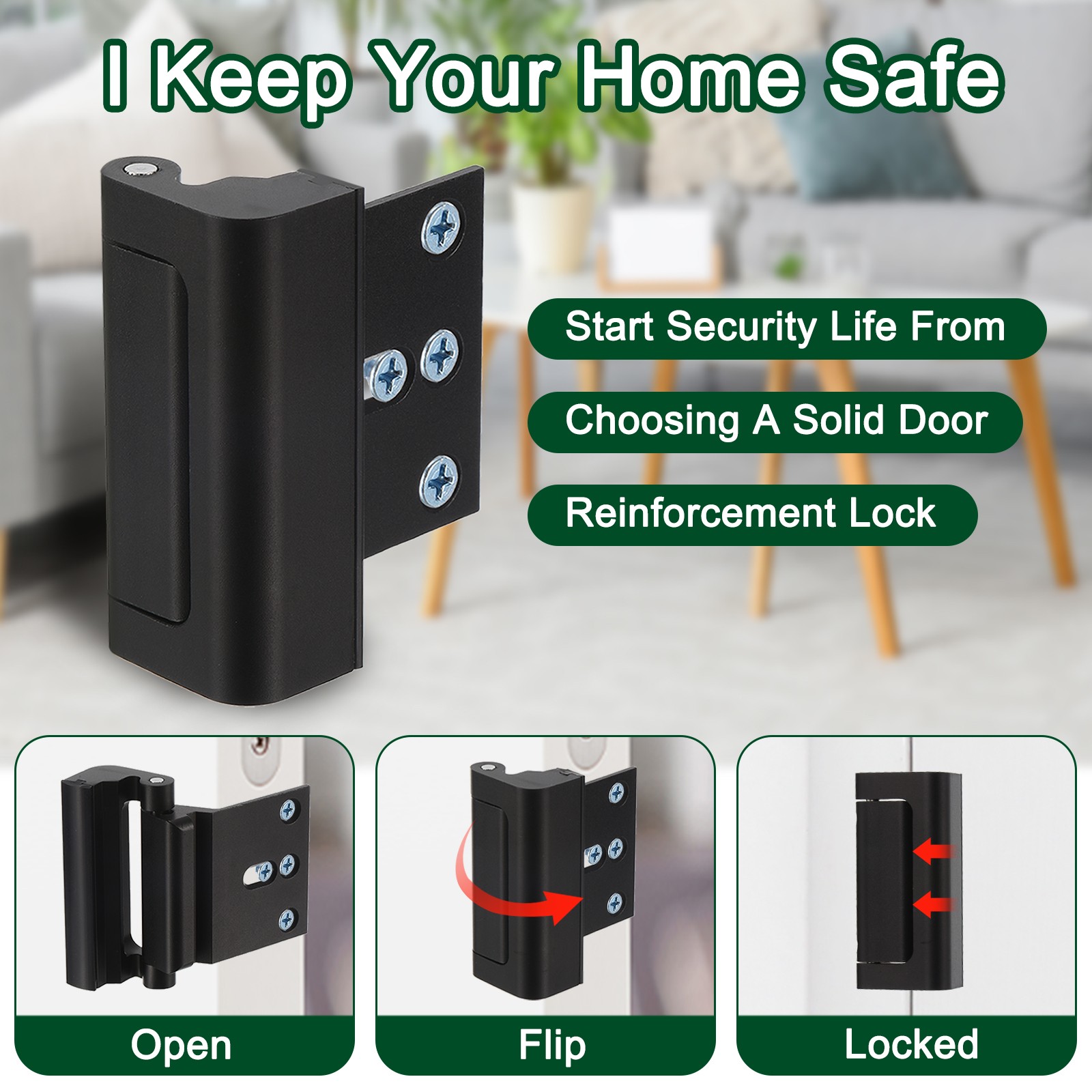 2 Set Home Security Door Lock Door Reinforcement Lock Withstand 800lbs gallery