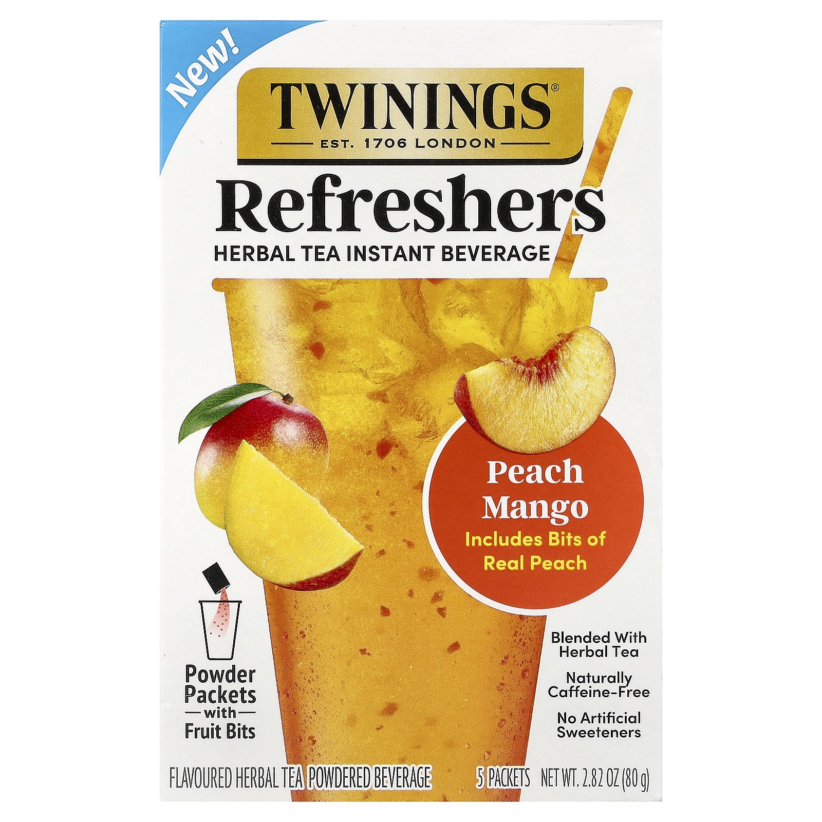 Refreshers, Herbal Tea Instant Beverage, Peach Mango, Caffeine Free, 5 Packets, gallery