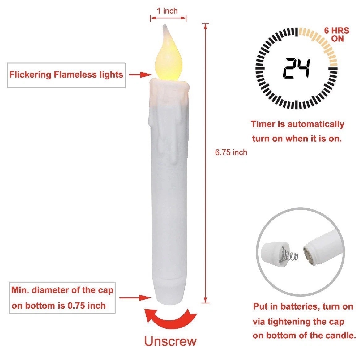 6-Pack LED Candles Flameless Taper Warm White Body Wax Dipped Battery Operated gallery