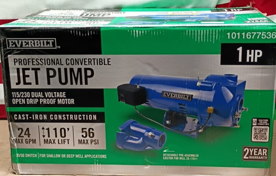 Everbilt 1 HP Professional Convertible Jet Pump NEW OPEN BOX gallery