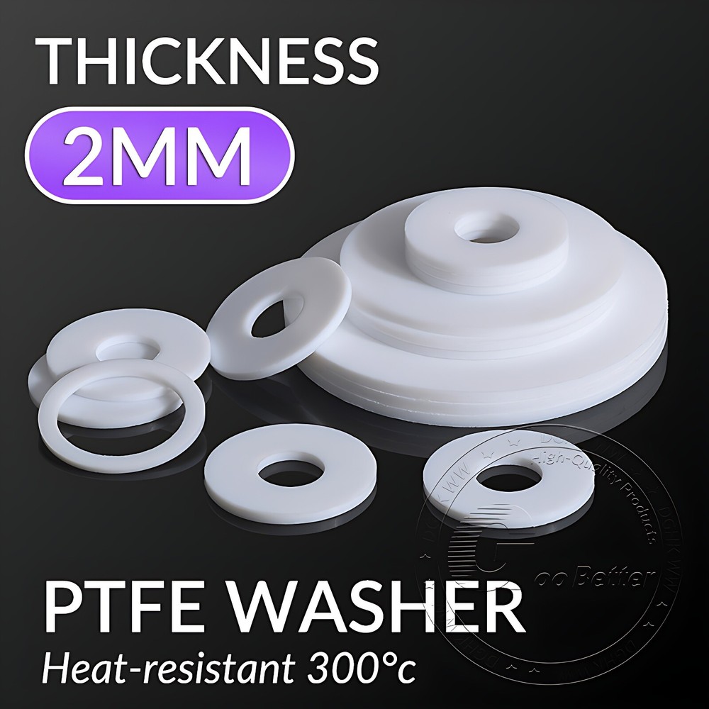 2mm Thick White PTFE High Temp Flat Ring Plastic Washer Seal Gaskets ID 3mm-66mm