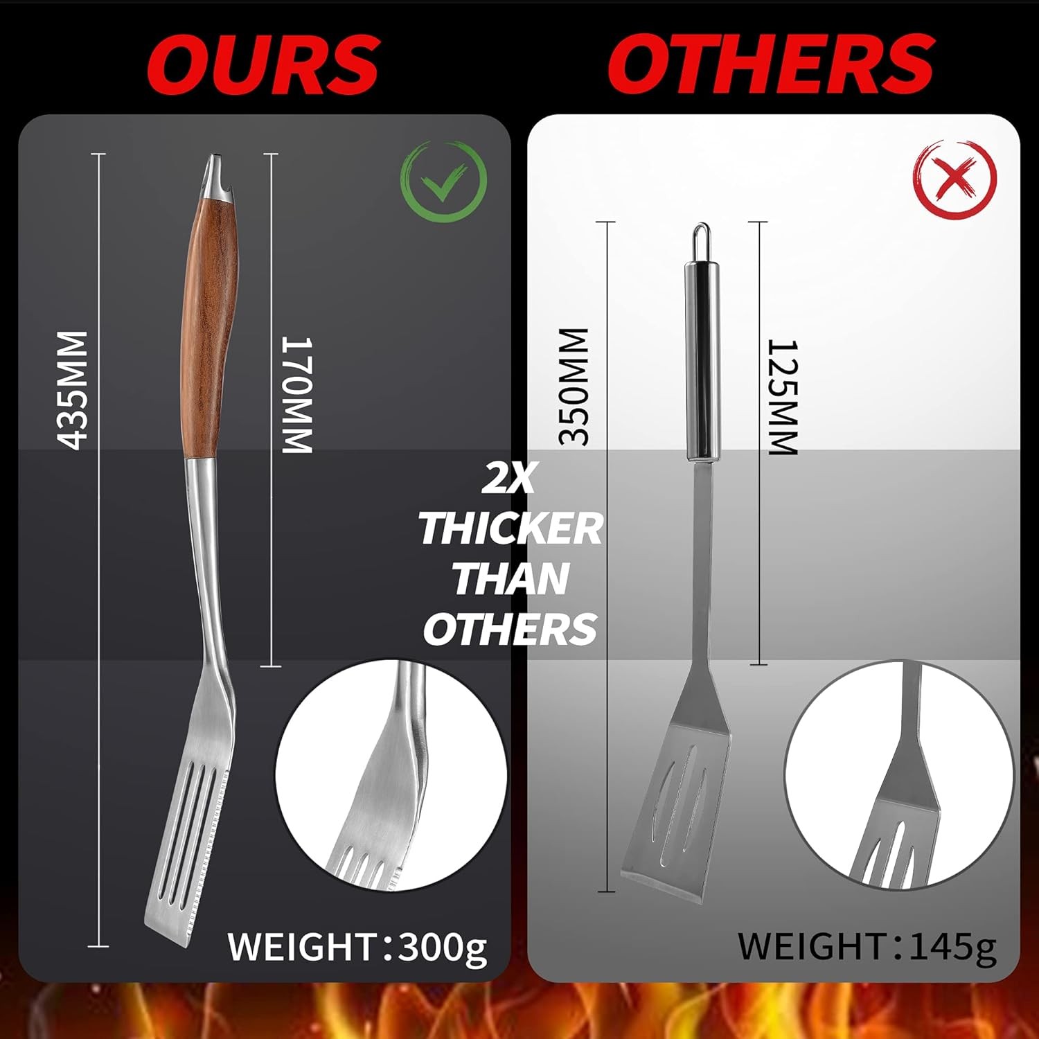 BBQ Grilling Tools Set Stainless Steel Heavy Duty Rose Wood Handle gallery
