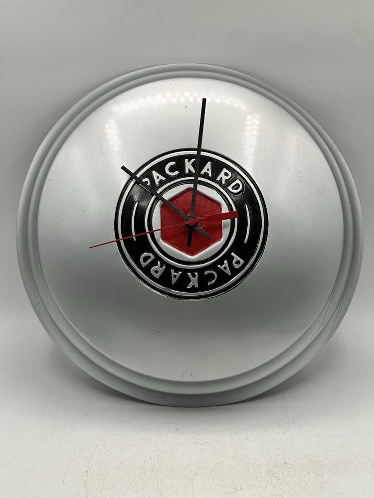 Fiberglass Packard Hubcap Clock Silver Black And Red 12 5/8”