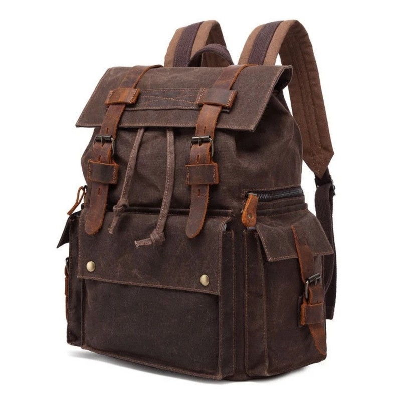 Waterproof Waxed Canvas With Leather Strap Backpack