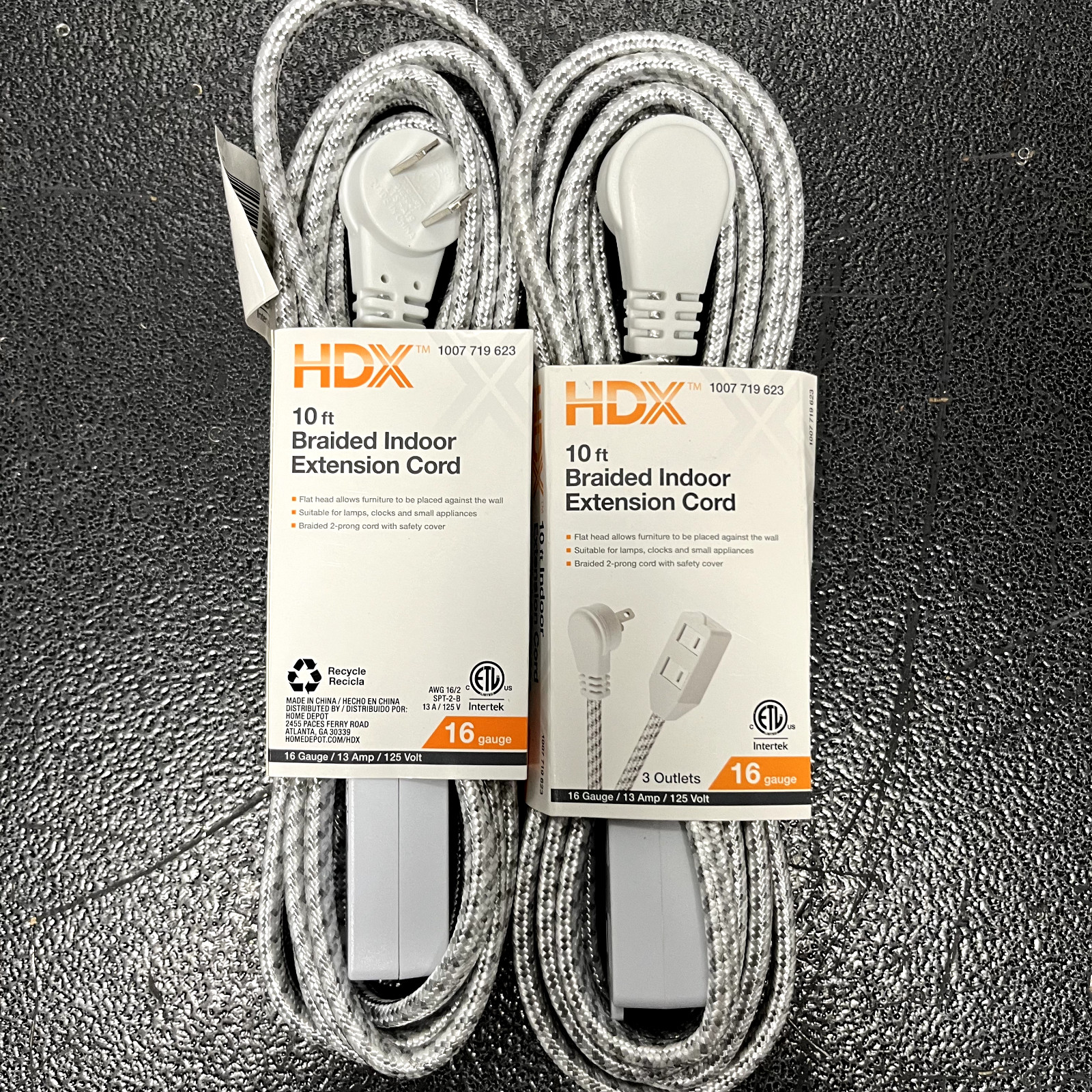 NEW!! 2 Pack!! HDX 10 ft Braided 3 Outlet Braided Indoor Extension Cord - 16ga gallery