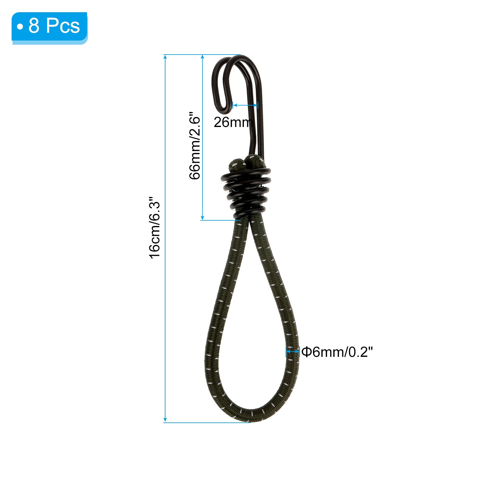 8Pcs Bungee Cord with Hooks 6 Inch Outdoor Strapping Tape Hook Green gallery