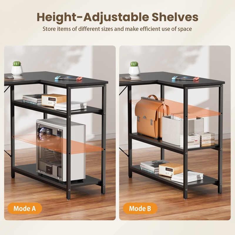 L Shaped Computer Desk with 3 Drawers & Adjustable Storage Shelves, Corner Desk gallery