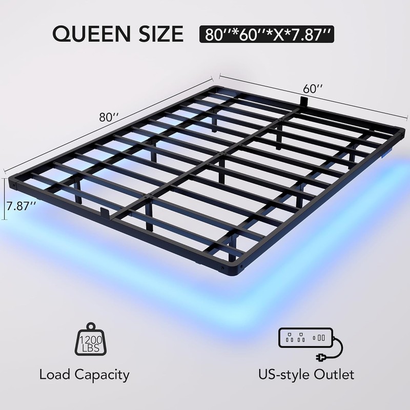Modern Queen Size Floating Bed Frame with LED Lights & Charging Station gallery