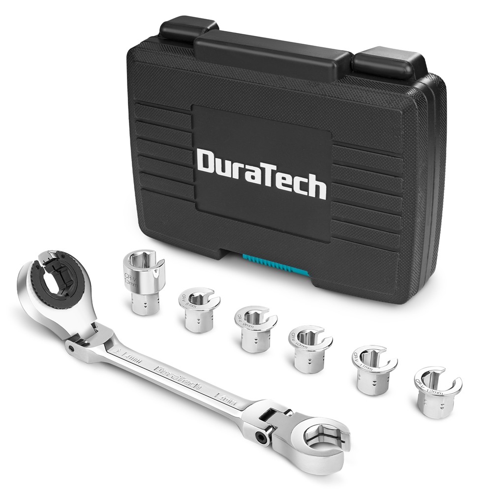 DURATECH 7-In-1 Ratcheting Wrench Set Flex-Head Open Tubing Wrench Metric 8-14mm gallery