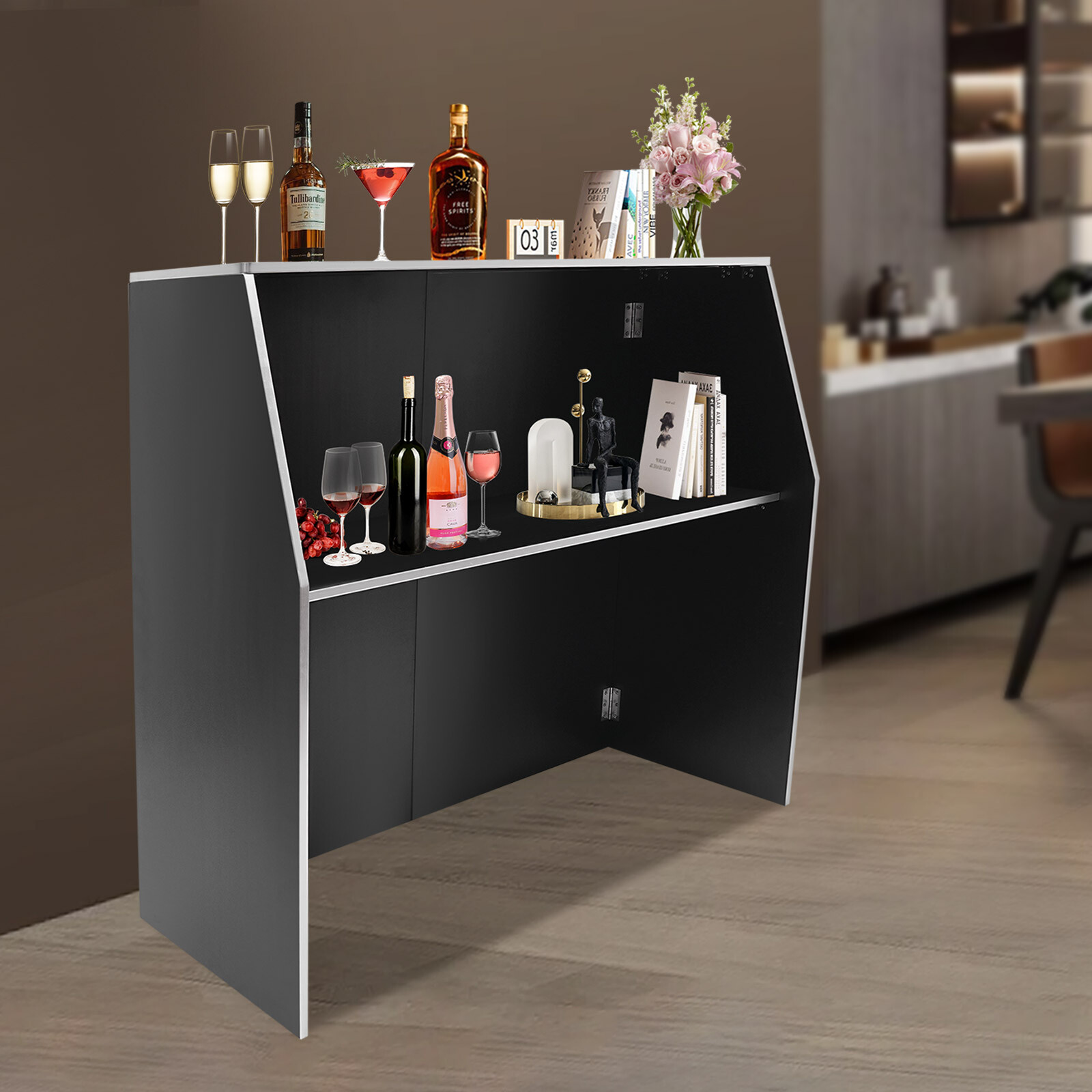 66-110lbs 2-Tier Foldable Bar Portable Bar Cabinet Rectangular Event Bar 30-50kg gallery