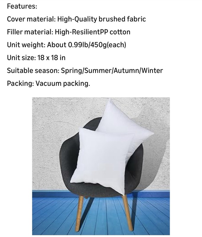 4Packs 18x18inch Throw Pillow Insert Hypoallergenic High Resilient Cotton White gallery