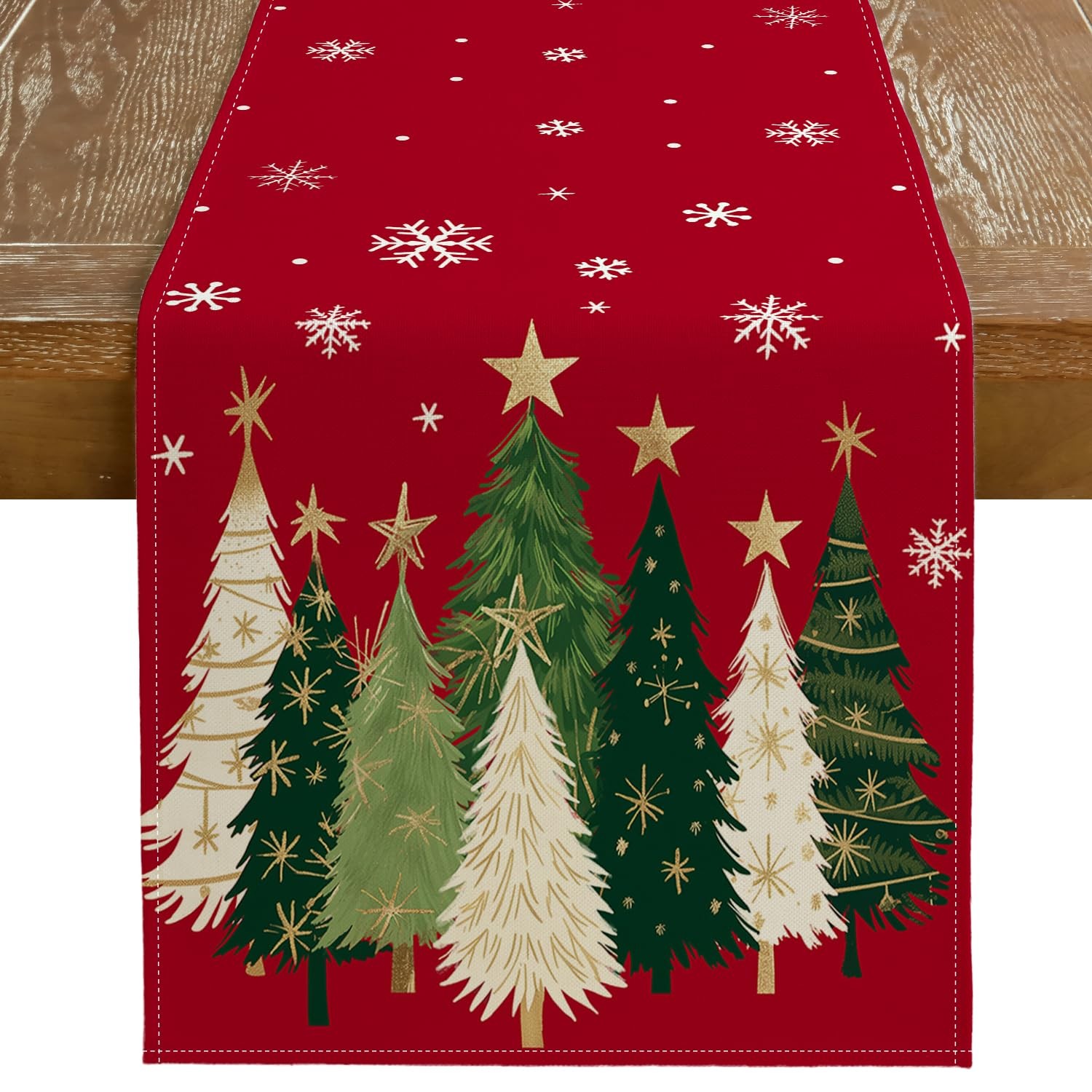 Christmas Table Runner 13x48 Inch, Xmas Trees Snowflakes Holiday Decorative F... gallery
