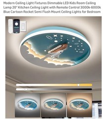 Modern Ceiling Light Fixtures Dimmable LED Kids Room Ceiling Lamp 20 Inch