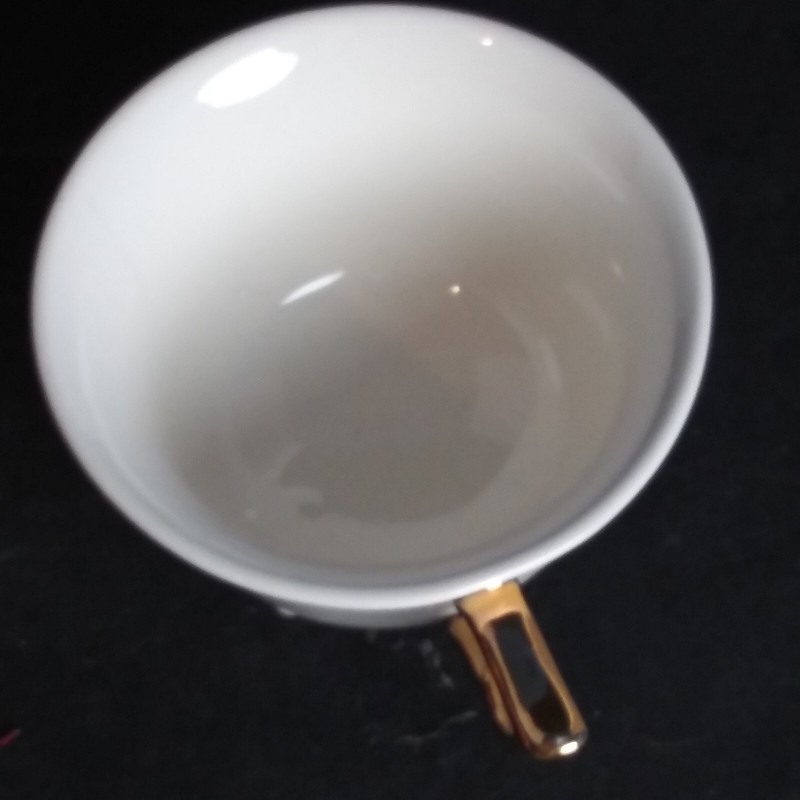Creative Co-Op Footed Tea Cup "Gin" White with Gold Handle 4.25" x 2.75" EUC gallery
