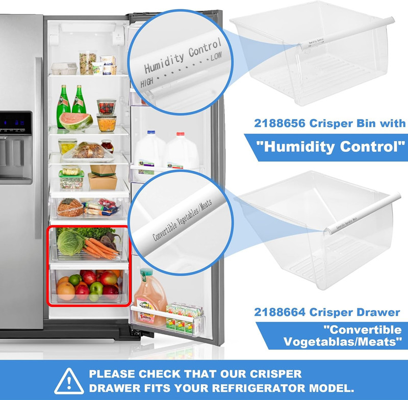 [2 PACK]UPGRADED 2188656 (Upper) Refrigerator Crisper Bin & 2188664 (Lower) Frid gallery
