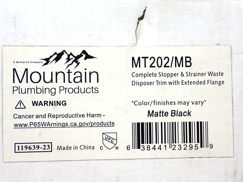 MT202/MB MOUNTAIN PLUMBING STOPPER & STRAINER WASTE BLACK MATTE NEW gallery