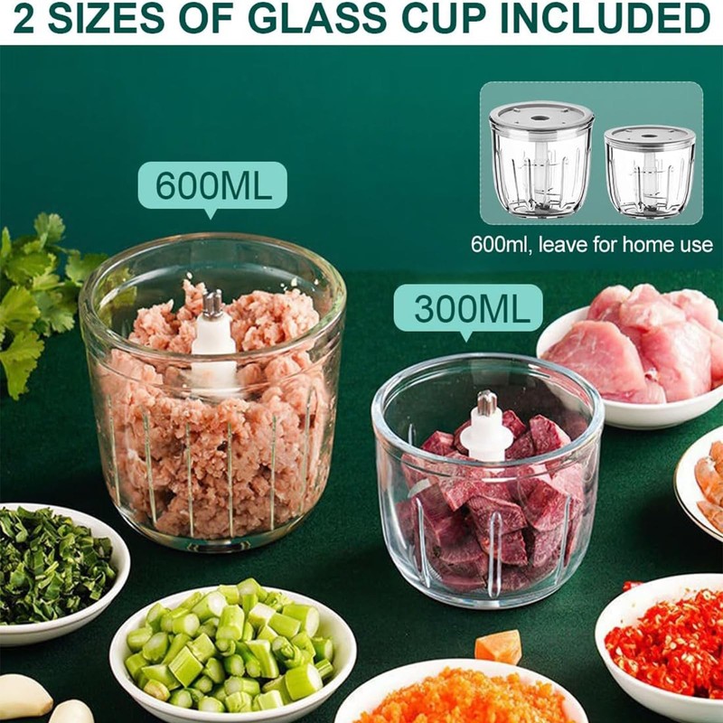 Rechargeable Cordless Food Processor & Chopper – 2 Glass Bowls (300ml & 600ml... gallery