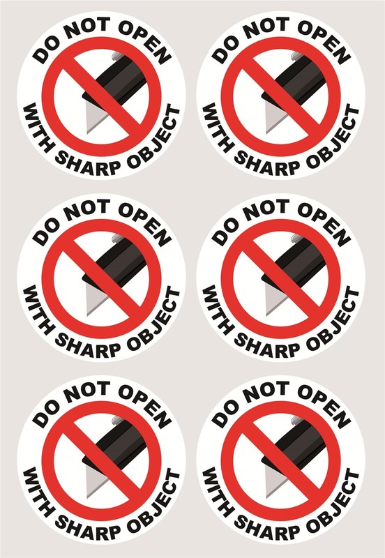Do Not Open with Sharp Object Sticker,2inch (2 x 2) inch or (5 cm x 5 cm) gallery