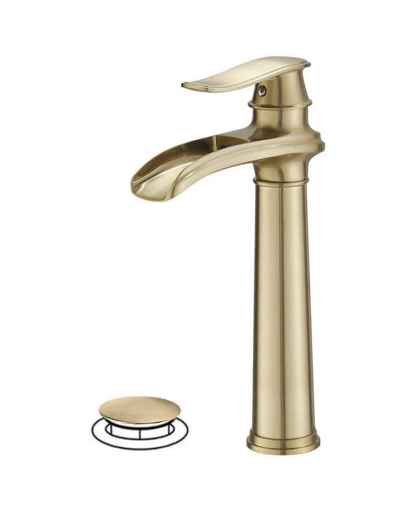 BWE Waterfall Single Handle Bathroom Sink Faucet W/Pop-up Drain in Brushed Gold