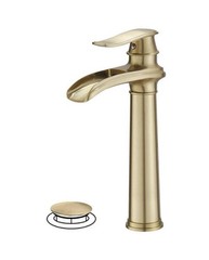 BWE Waterfall Single Handle Bathroom Sink Faucet W/Pop-up Drain in Brushed Gold