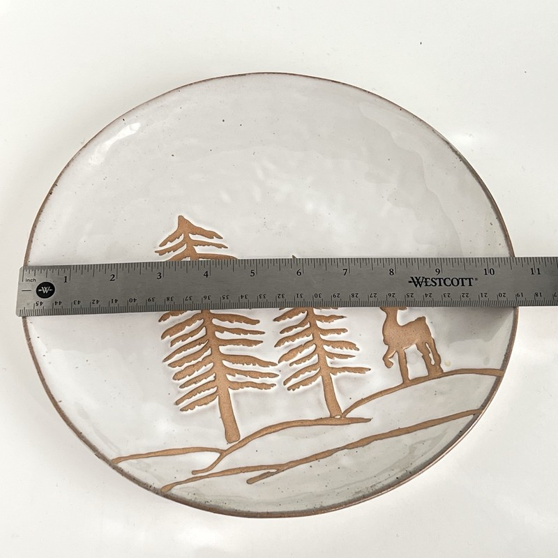 Dinner Plates 2 Winter Deer & Pine Trees Scene White 10” Stoneware Cabin Decor gallery
