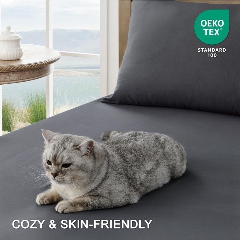 Hotel Quality King Bed Sheets - Cooling, Breathable Microfiber Set - Dark Grey gallery