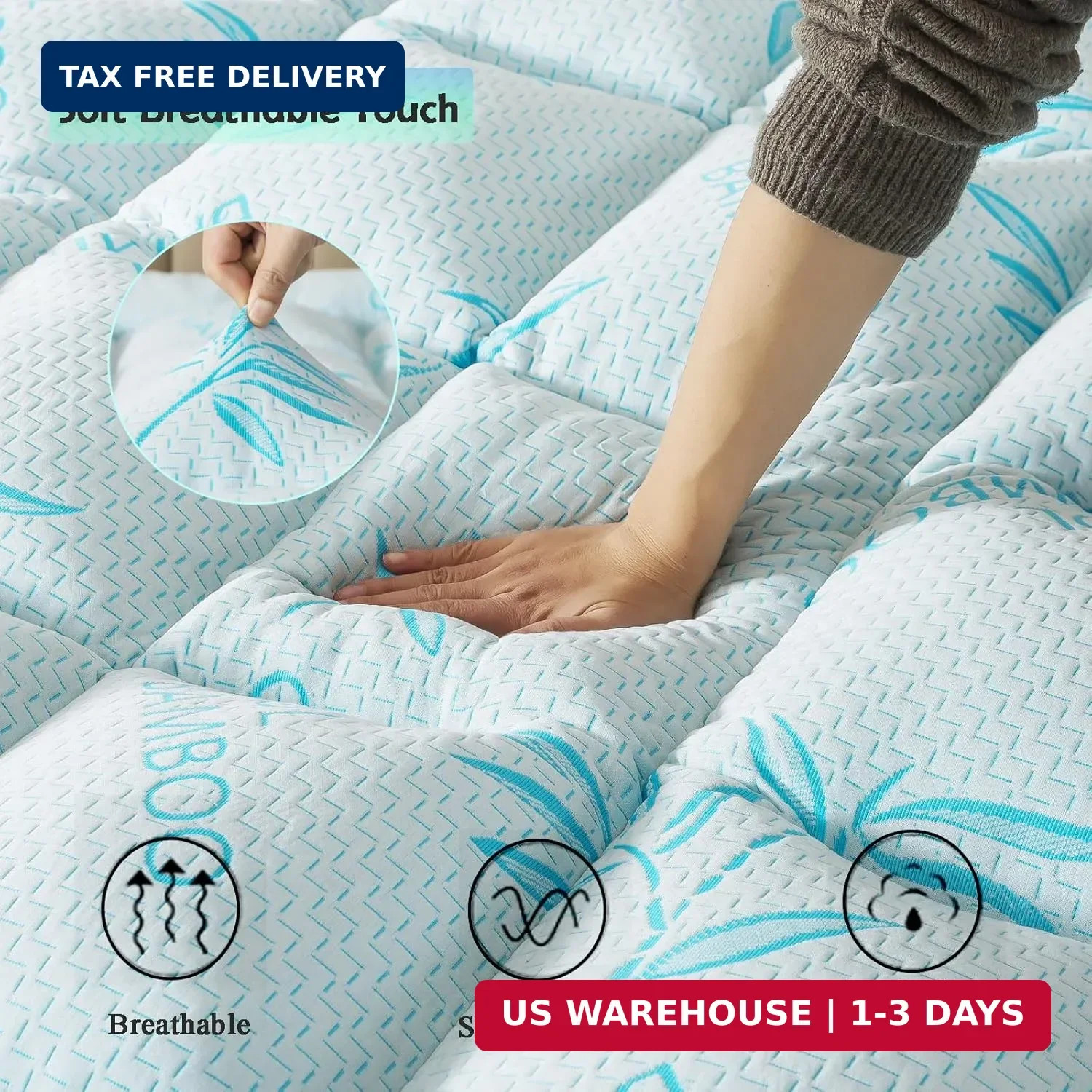 WhatsBedding 5 Inch Queen Mattress Topper Breathable Bamboo Viscose Air Layer,Me gallery