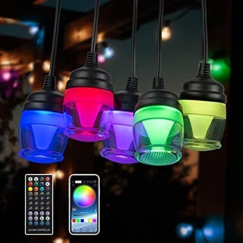Outdoor String Lights 48FT Waterproof Patio Lights Remote APP Dimmable RGB Color gallery