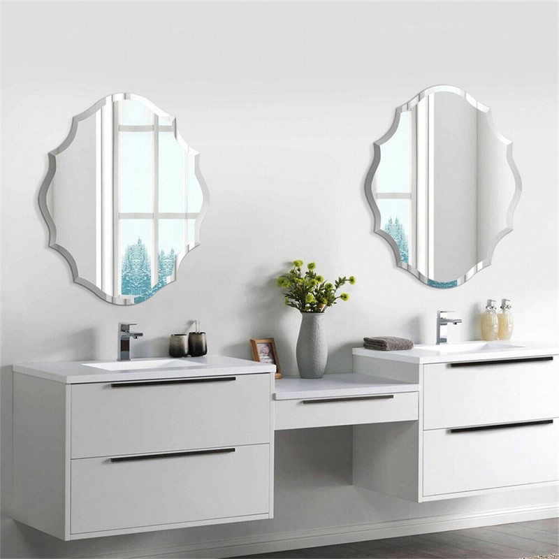 Irregular Decor Wall Mirror Wavy Beveled Bathroom Mirrors Silver Accent Mirrors gallery