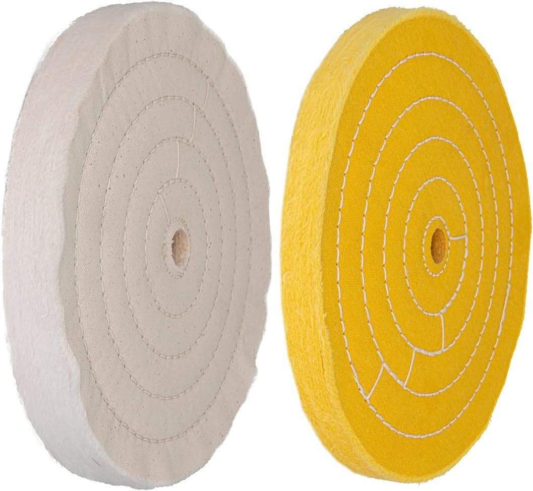 POWERTEC Assorted 8 Inch Buffing Wheels Set w/White and Yellow w/Arbor Hole, 2PK gallery