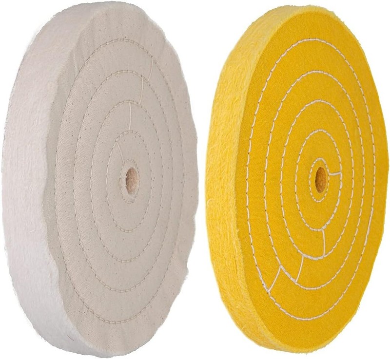 POWERTEC Assorted 8 Inch Buffing Wheels Set w/White and Yellow w/Arbor Hole, 2PK gallery