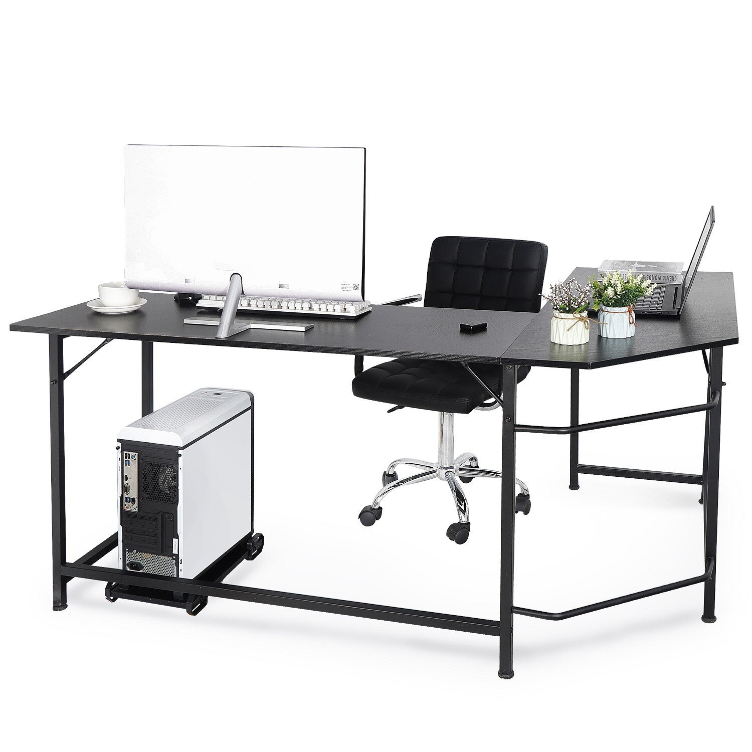 L Shaped Desk Corner Computer Gaming Laptop Table Office Black Workstation Home gallery