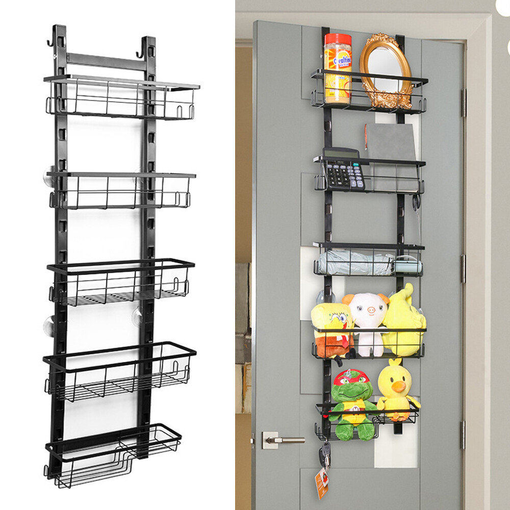 Adjustable 5-Tier Over the Door Pantry Organizer Spice Rack Narrow Hanging Shelf gallery